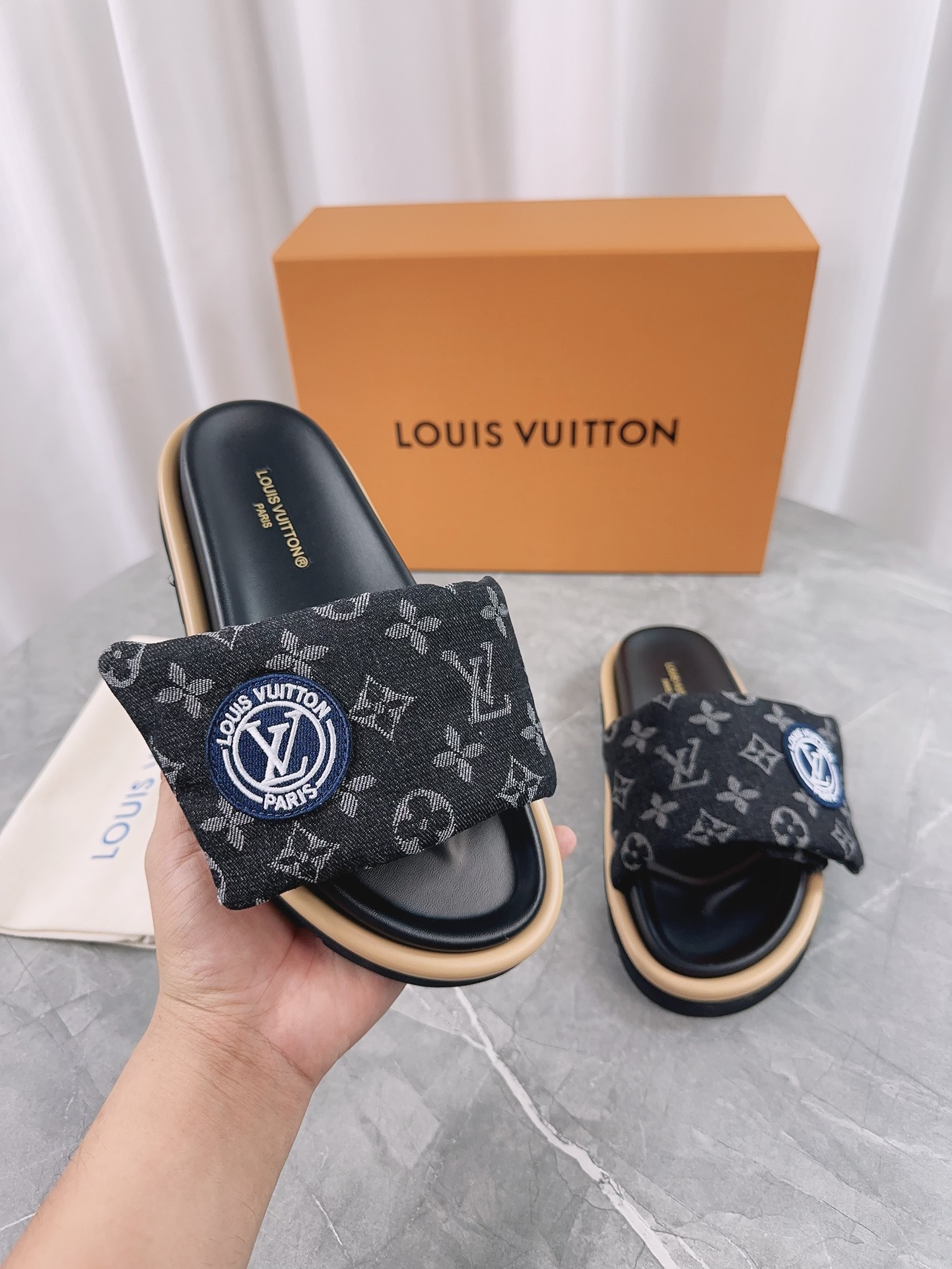 LV Pool Pillow Denim Flat Comfort Mules - Image 5