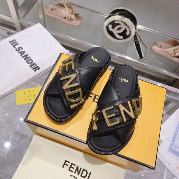 Fendi Vitello Fendigraphy Slide Sandals