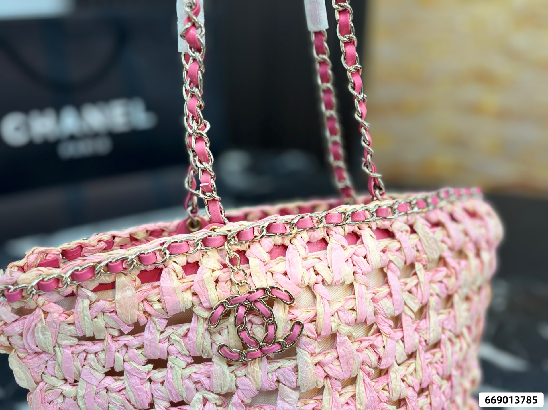 Chanel 23P Chain-Handled Woven Bag - Image 12