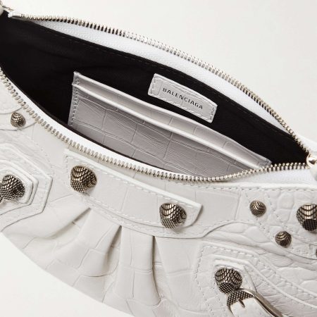BALENCIAGA Le Cagole mini studded croc-effect leather shoulder bag white - Image 2