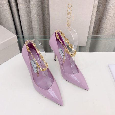 Jimmy Choo Talura Patent Leather Chain 10CM Slim Heel Slide Sandal - Image 3