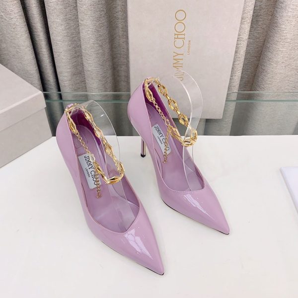 Jimmy Choo Talura Patent Leather Chain 10CM Slim Heel Slide Sandal