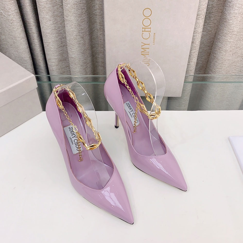 Jimmy Choo Talura Patent Leather Chain 10CM Slim Heel Slide Sandal - Image 3