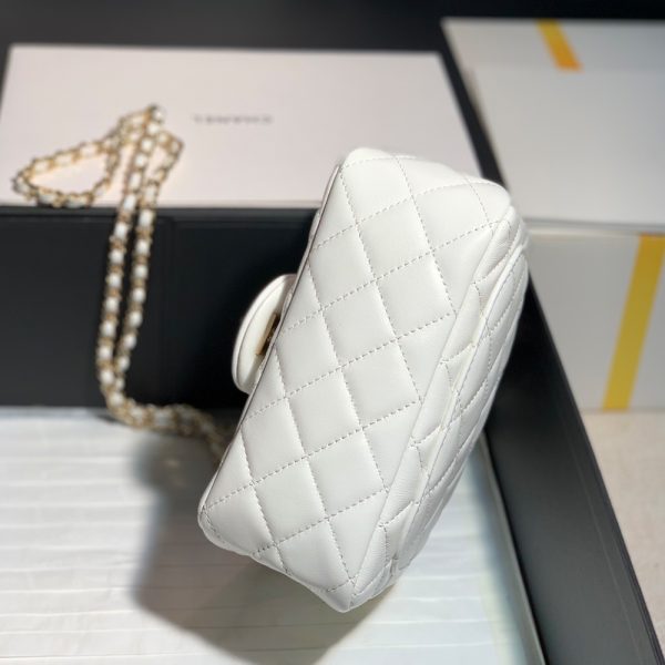 Chanel Classic Flag Bag Pearl Crush Mini Square Flap Bag White Light Gold Hardware