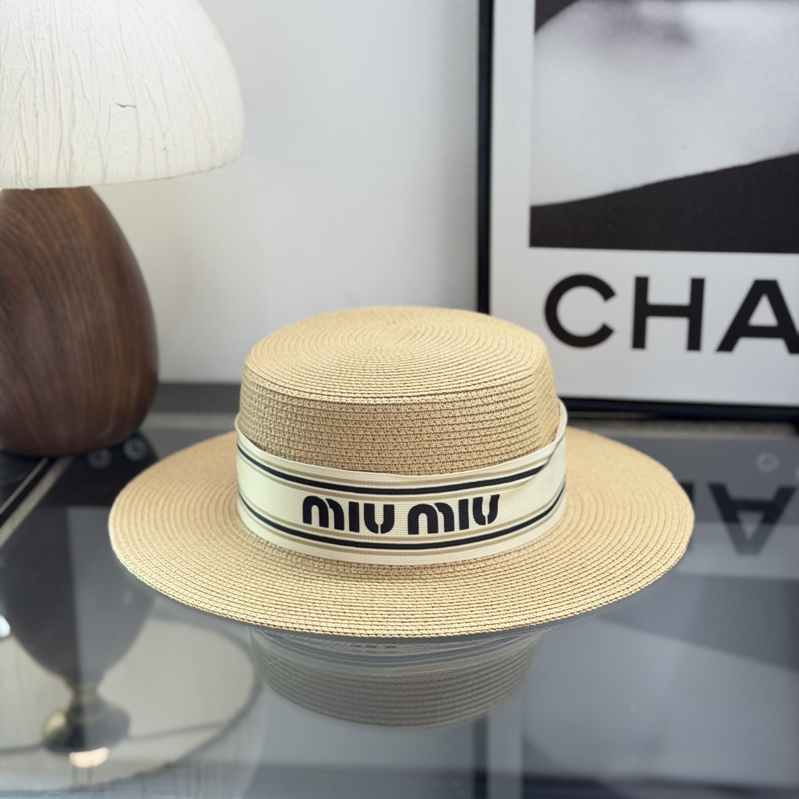 MiuMiu Flat-Brimmed Straw Hat - Image 4