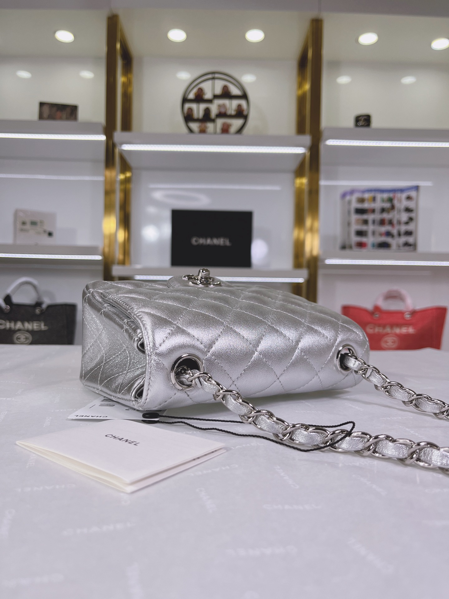 Chanel Quilted Silver Flap Bag - Image 5