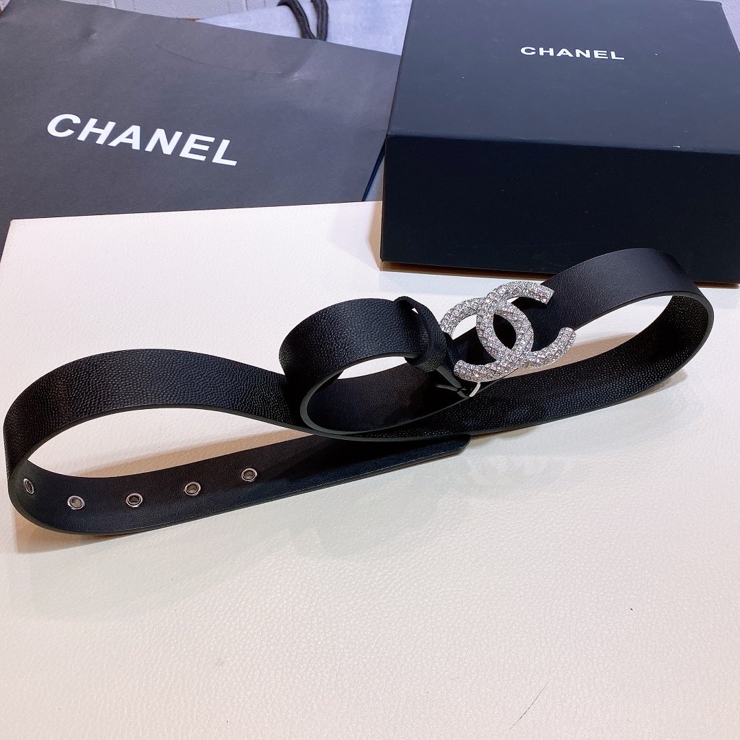 Chanel Belt With Beaded Buckle Black with Silver Hardware Women Belt 30MM - Image 1