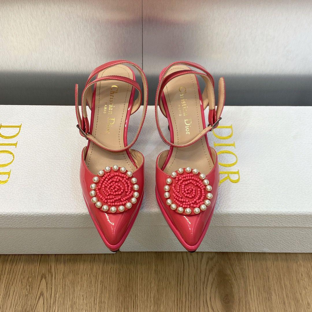 Dior Pearl Beading Flower Ankle Strap Slingbacks - Image 1