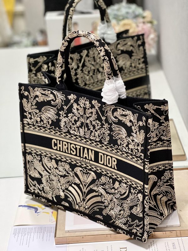 Dior Book Tote Large Black and White Ornamental Cornely-Effect Embroidery