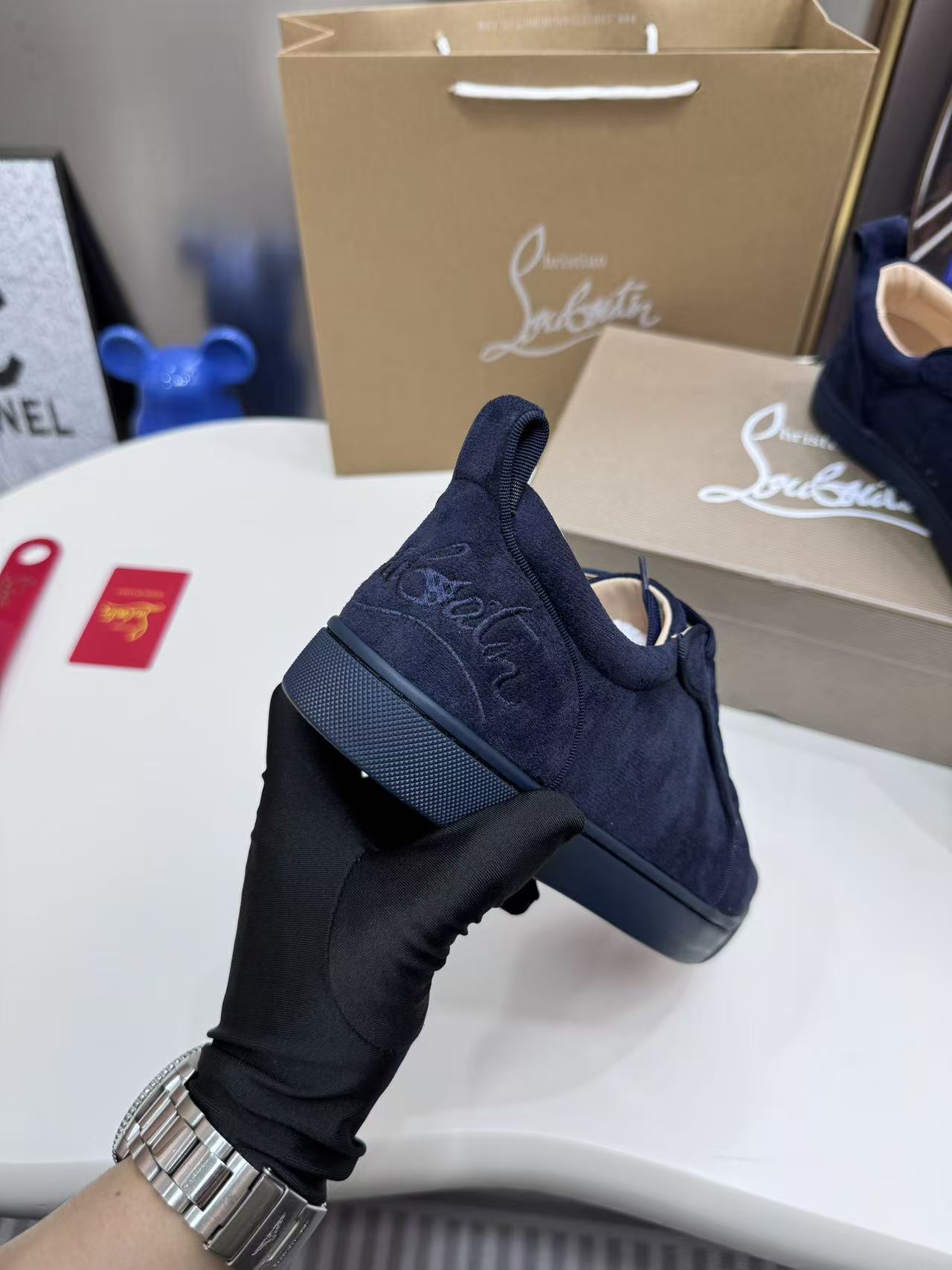 Christian Louboutin Navy Suede Couple's Shoes - Image 5