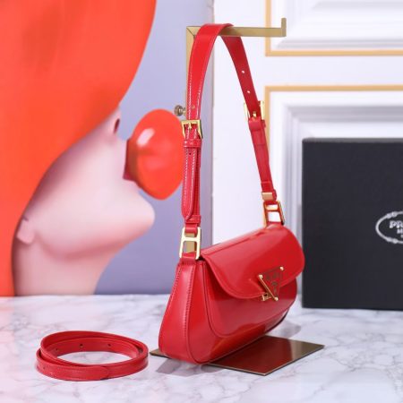 Prada Vernice Triangle Logo Flap Adjustable Strap Shoulder Bag Cherry - Image 2