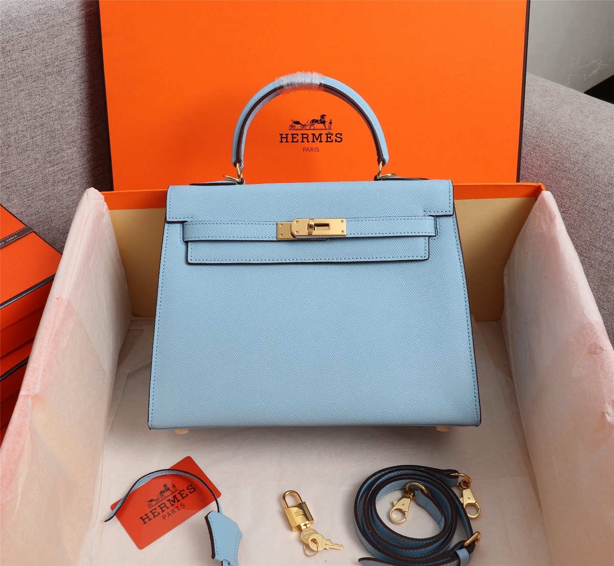 Hermes Kelly Gold Buckle Bag-Epsom - Image 7