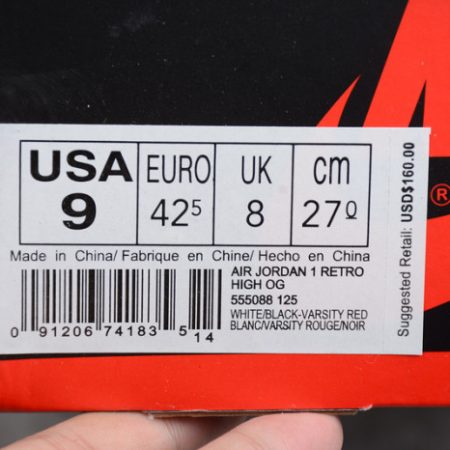 AIR JORDAN 1 High OG Black Toe white/ black-varsity red 555088-125 - Image 12