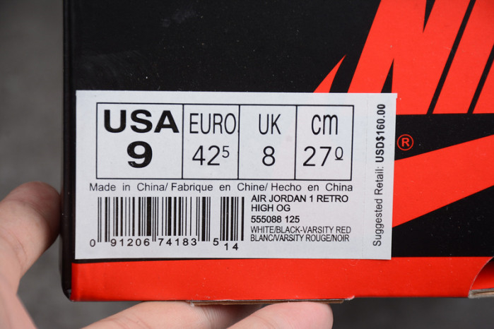 AIR JORDAN 1 High OG Black Toe white/ black-varsity red 555088-125 - Image 12
