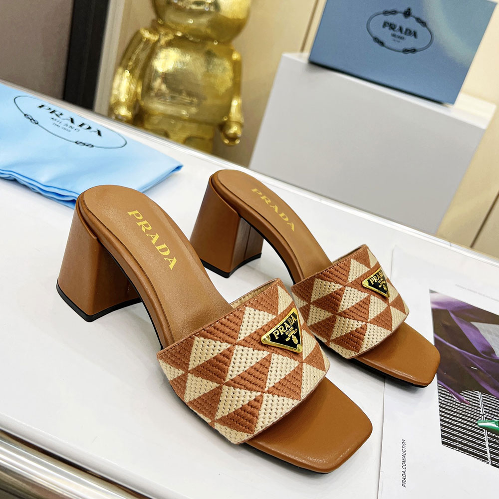 Prada Fabric Chunky Heels Sandals Slide - Image 4