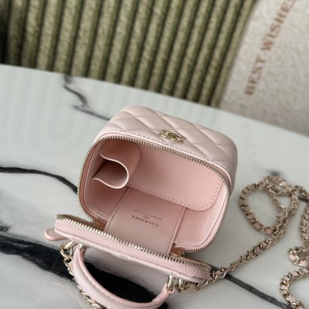 Chanel Lambskin Quilted Top Handle Mini Vanity Case With Chain Light Pink - Image 12