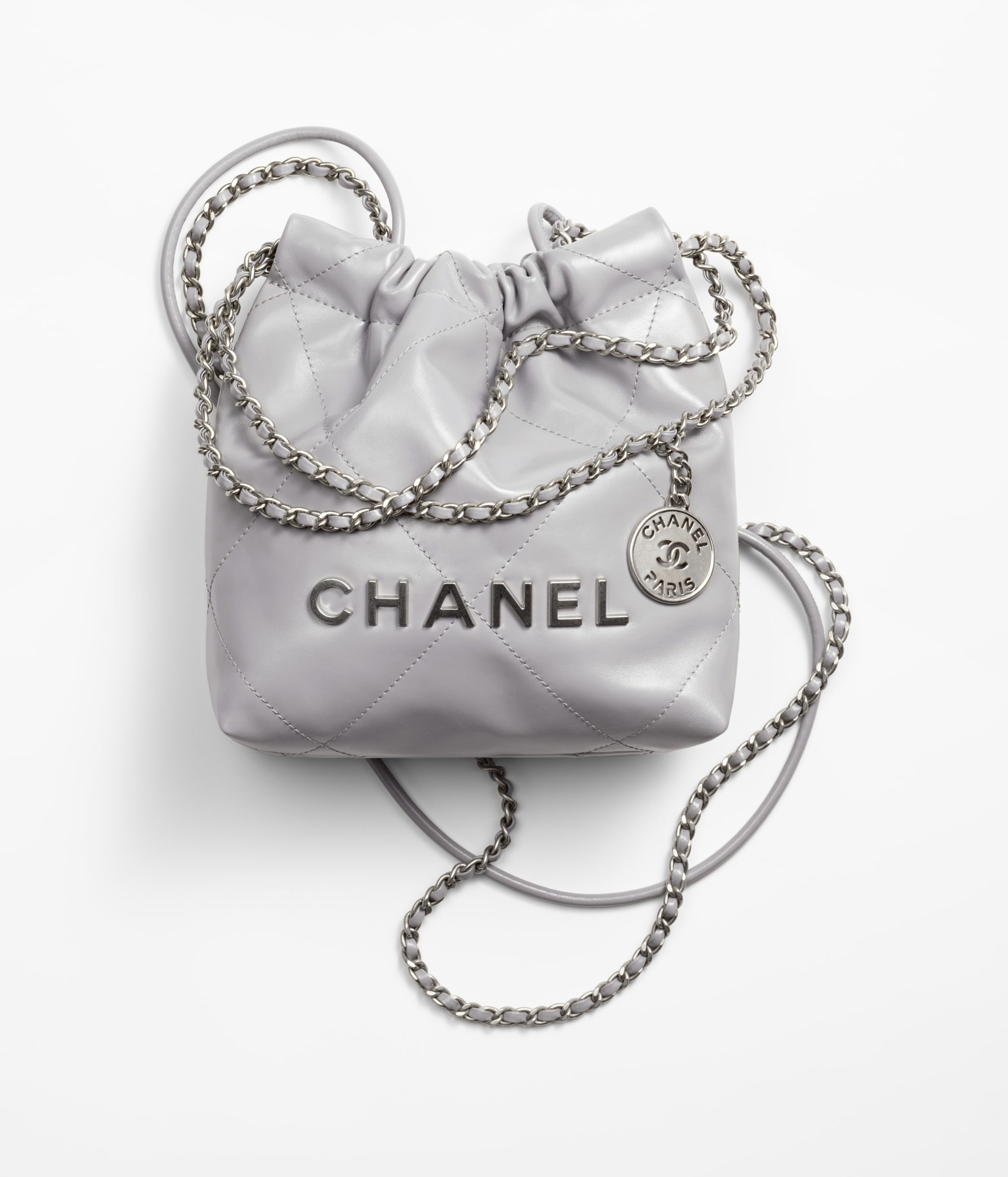 CHANEL 22 MINI HANDBAG Calfskin & Silver Metal Grey - Image 1