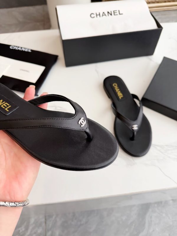 Chanel Black Thong CC Sandals