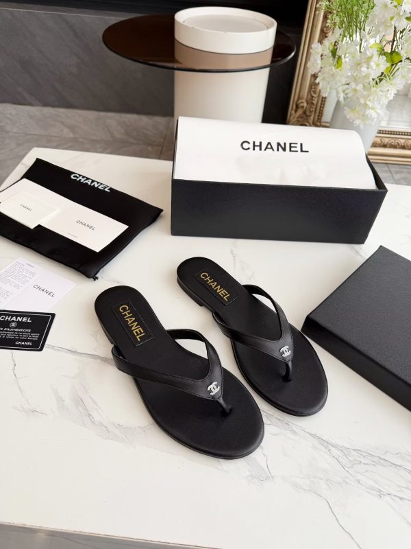 Chanel Black Thong CC Sandals