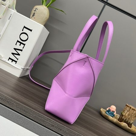 Loewe Mini Puzzle Fold Tote in shiny calfskin Purple - Image 2