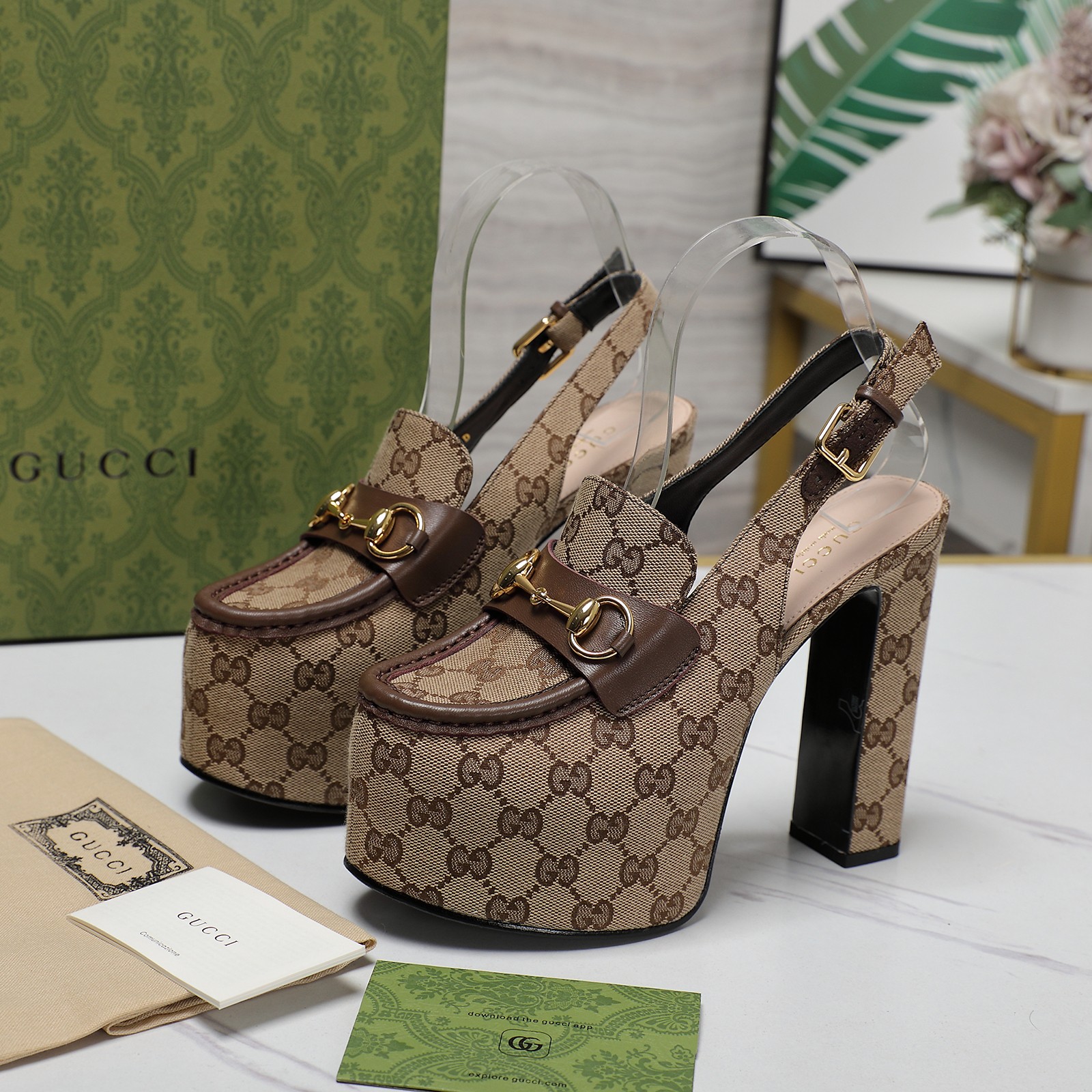 Gucci Horsebit Loafer 135MM Platform Slingback Pumps - Image 11