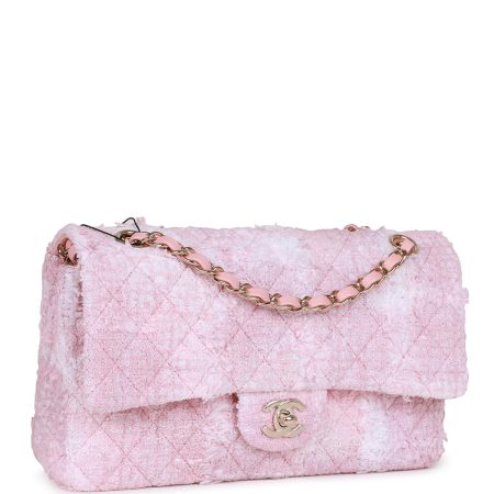 Chanel Classic Flag Bag Medium Classic Double Flap Bag Rose Sakura Tweed Light Gold Hardware - Image 2
