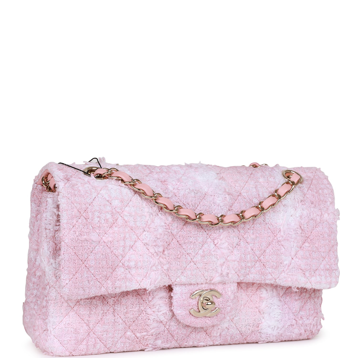 Chanel Classic Flag Bag Medium Classic Double Flap Bag Rose Sakura Tweed Light Gold Hardware - Image 2
