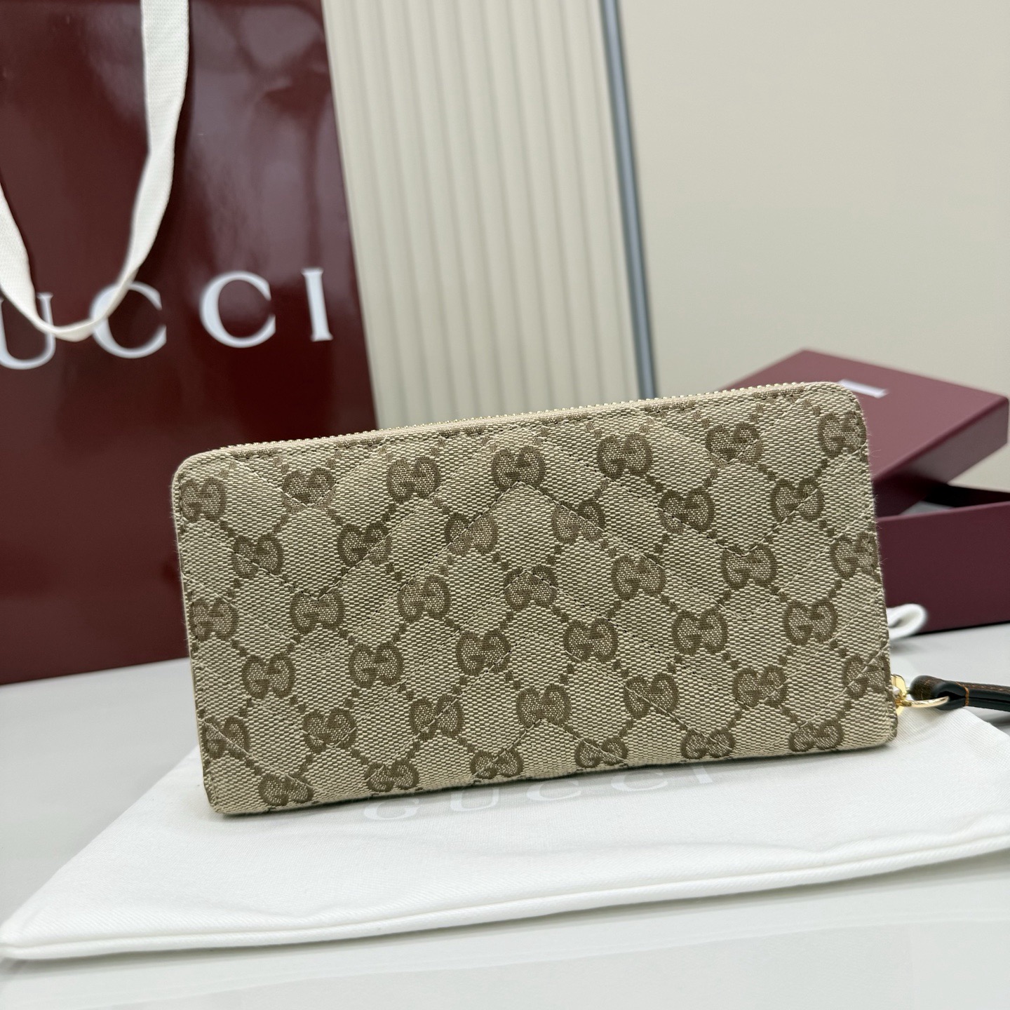 Gucci Marmont Zip Around Wallet in Sand and Brown GG Canvas - Image 4
