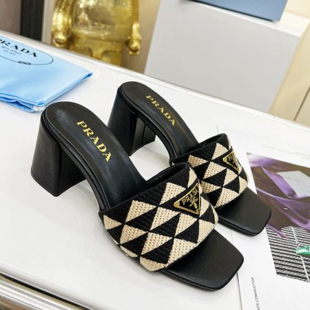 Prada Fabric Chunky Heels Sandals Slide - Image 3