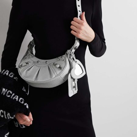 BALENCIAGA Le Cagole XS studded metallic canvas shoulder bag grey - Image 2