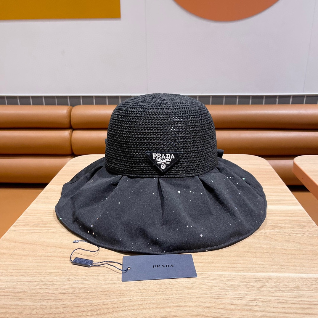 Prada Fisherman's Hat With Mesh Bow Sunhat - Image 1