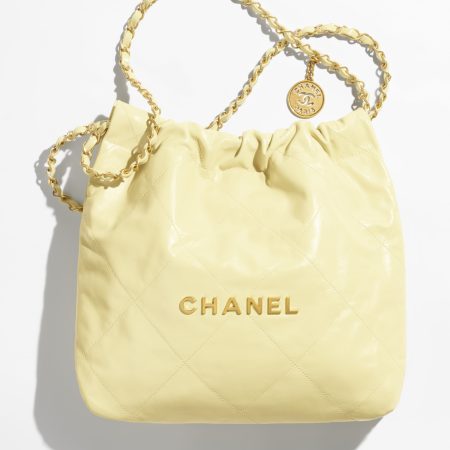 CHANEL 22 SMALL HANDBAG Calfskin & Silver Metal Yellow