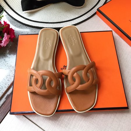 Hermes Aloha  Leather flat Sandals Slide - Image 3