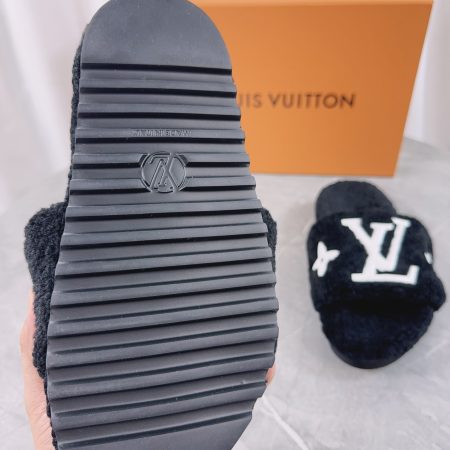 LV His & Hers Furry Slippers Sandals Black - Image 6