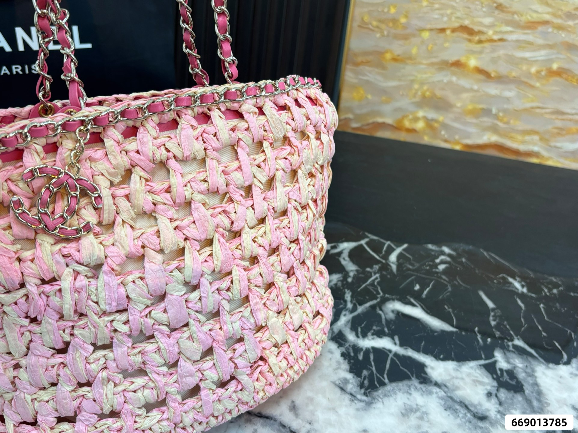 Chanel 23P Chain-Handled Woven Bag - Image 5