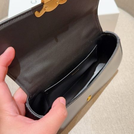 Celine Classic Flap Handbag in Black with Gold Logo - Image 4