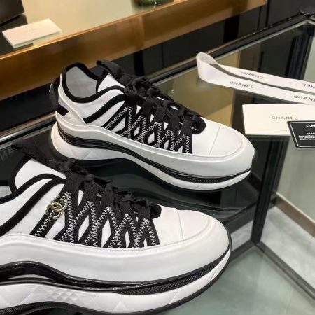 Chanel Fabric Suede Sneakers Black-White - Image 7