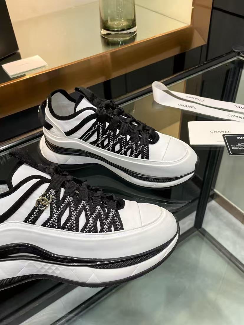 Chanel Fabric Suede Sneakers Black-White - Image 7