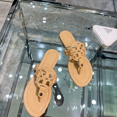 Tory Burch Leather Metal Double T Logo Flip-flops Sandals Slide - Image 26