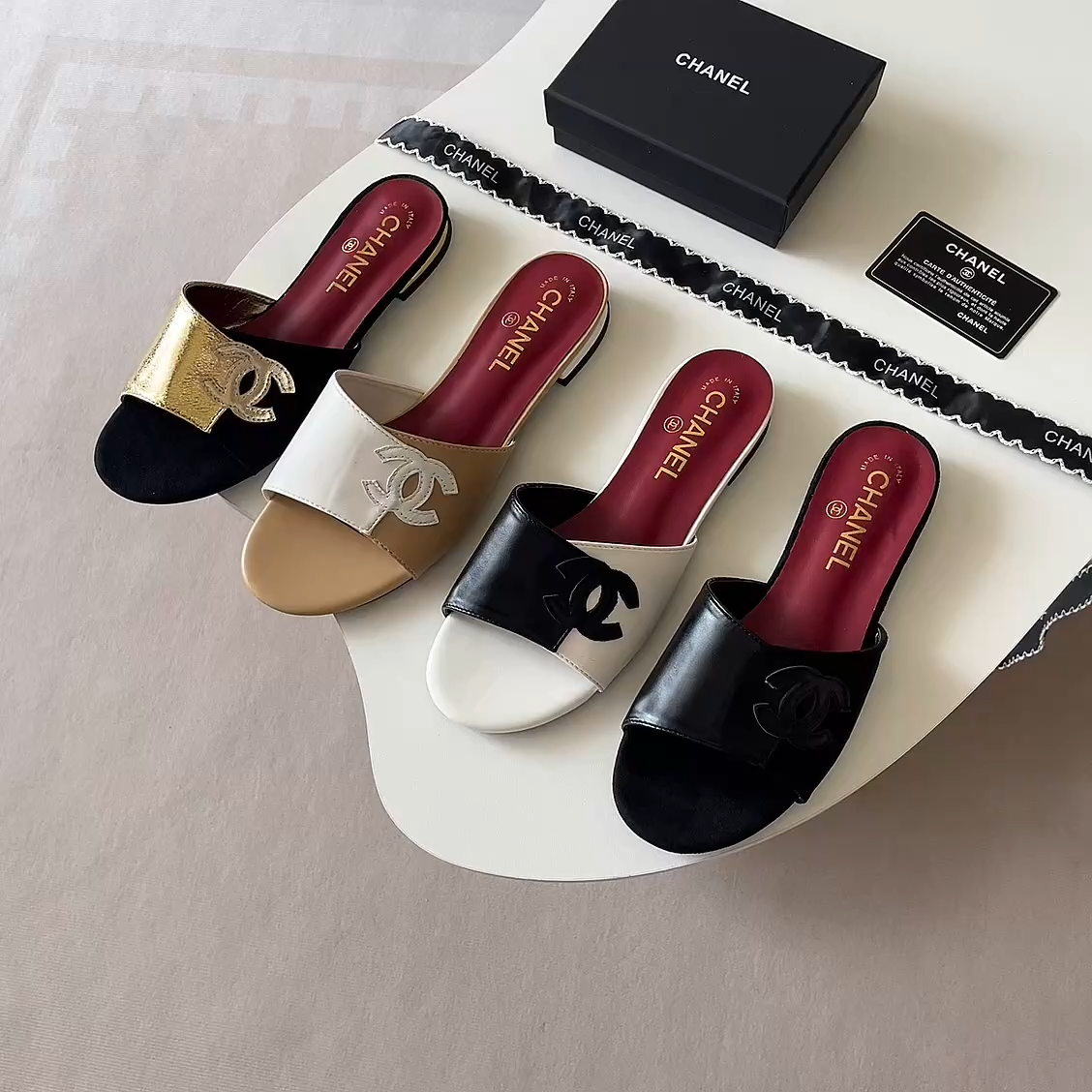 Chanel 26P Double C Two-Tone Flat Slippers - Image 1
