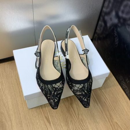 Dior Embroidered Sandals Slingback Flat Mules Black