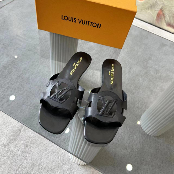LV Lsola Leather Flat Aandals Slide Sandal