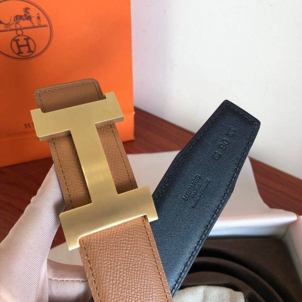 Hermes Mini Constance Guillochee Belt Buckle & Reversible Brown For Women, Women Belt 380MM