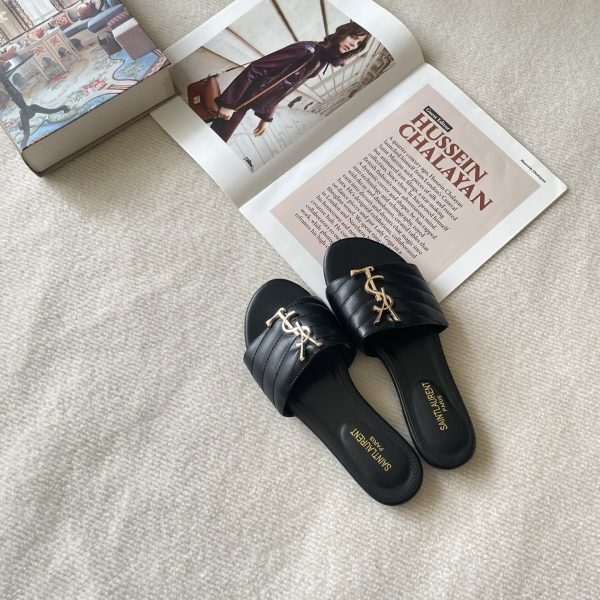 YSL 26P Embroidered Letter Flat Sandals