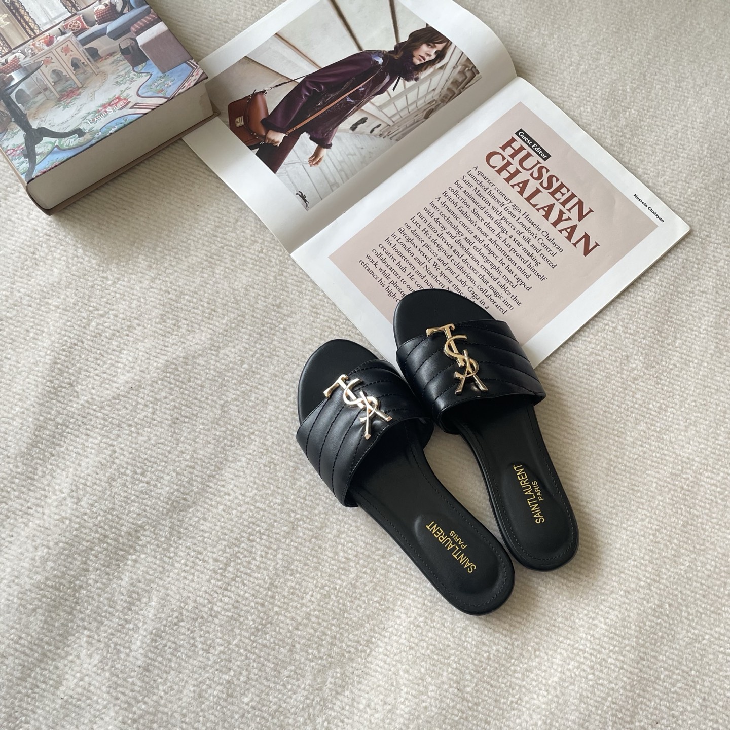 YSL 26P Embroidered Letter Flat Sandals - Image 9
