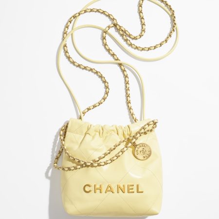 CHANEL 22 MINI HANDBAG Shiny Calfskin & Gold-Tone Metal Light Yellow