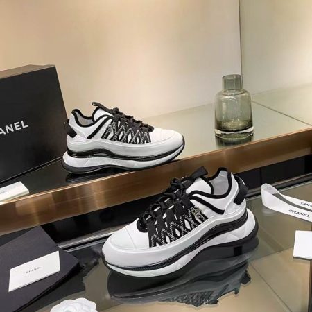 Chanel Fabric Suede Sneakers Black-White - Image 2