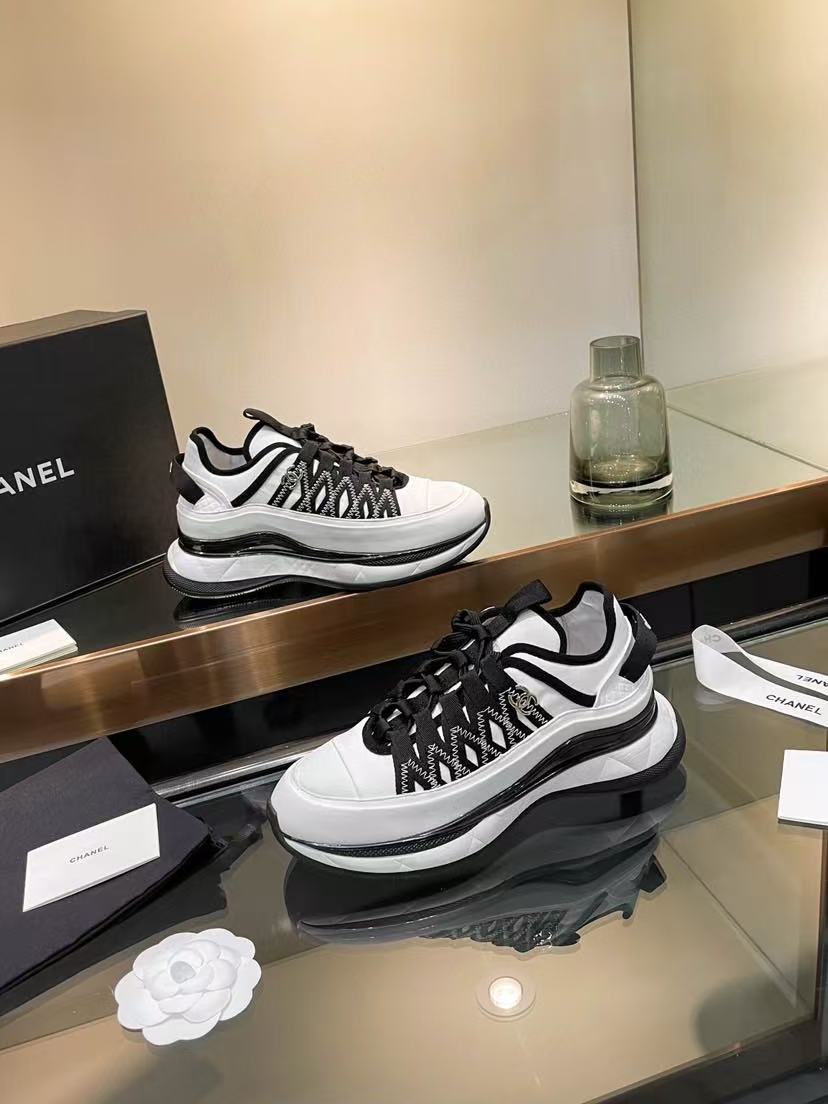 Chanel Fabric Suede Sneakers Black-White - Image 2
