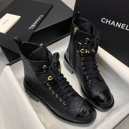 Chanel Qulited Lace Up Combat Boots Black - Image 6