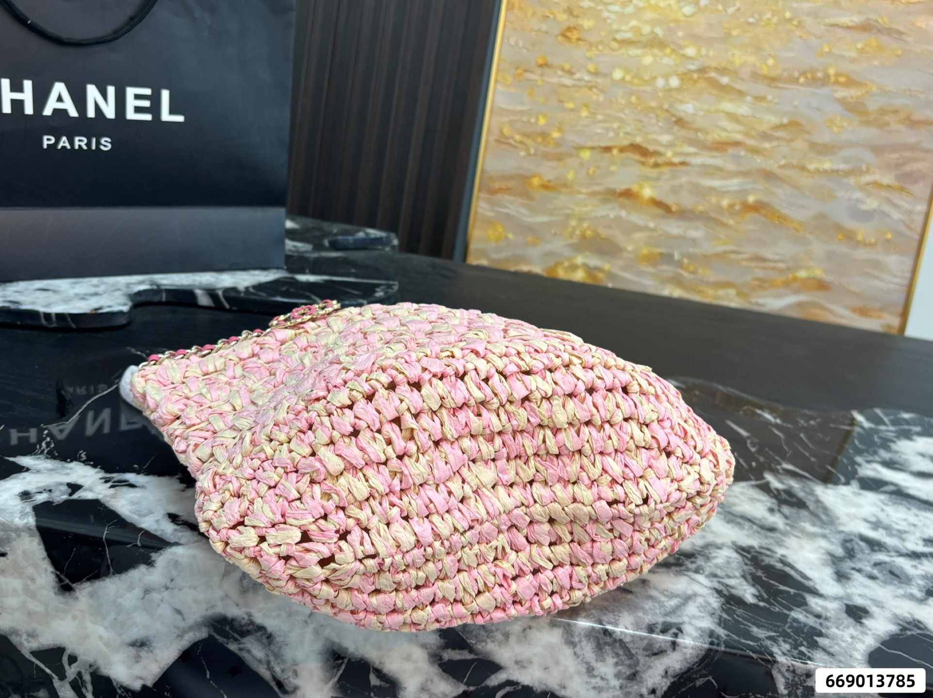 Chanel 23P Chain-Handled Woven Bag - Image 11